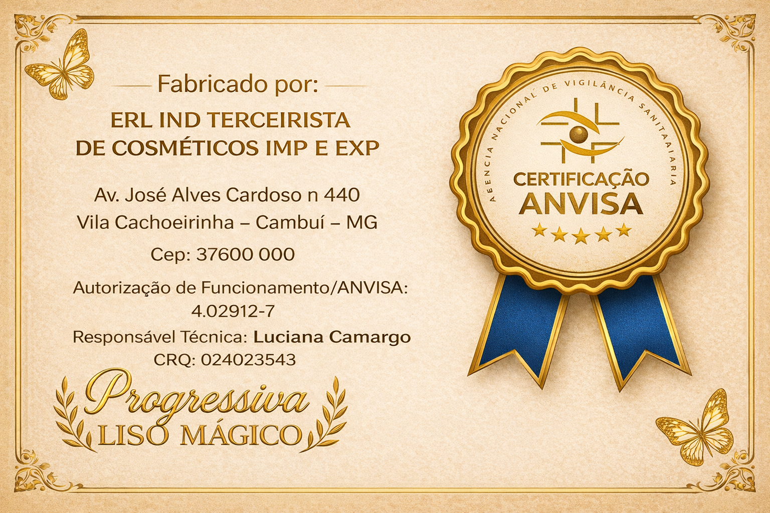 Dados do fabricante e autorização de funcionamento ANVISA